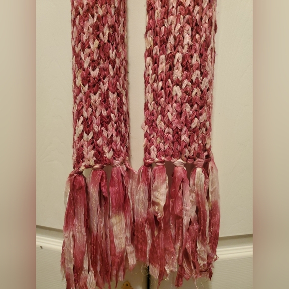 Pink Knitted Womens Scarf Soft Lace 68 Inch Handmade - Picture 1 of 9